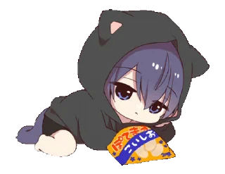 🍿 emoji Gurizinho de capuz de gato preto - @oneesanstickers Telegram sticker 14 of 24