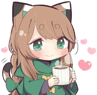 ☕️ emoji Gatinha de roupa verde - @oneesanstickers Telegram sticker 5 of 40