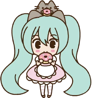 😋 emoji Hatsune Miku x Pusheen :: @line_stickers Telegram sticker 17 of 24