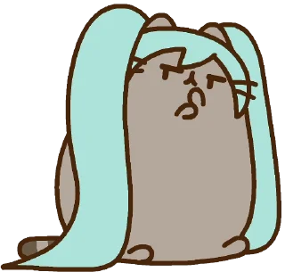 🤨 emoji Hatsune Miku x Pusheen :: @line_stickers Telegram sticker 5 of 24