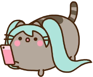 😳 emoji Hatsune Miku x Pusheen :: @line_stickers Telegram sticker 12 of 24