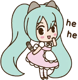 😁 emoji Hatsune Miku x Pusheen :: @line_stickers Telegram sticker 6 of 24