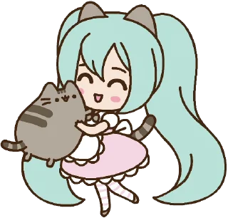 🤗 emoji Hatsune Miku x Pusheen :: @line_stickers Telegram sticker 20 of 24
