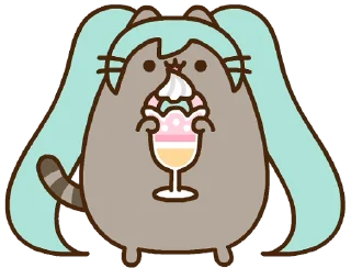 😋 emoji Hatsune Miku x Pusheen :: @line_stickers Telegram sticker 1 of 24