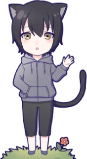👋 emoji Black cat boy sticker • @punipuni_stickers Telegram sticker 13 of 24