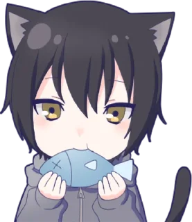 🐟 emoji Black cat boy sticker • @punipuni_stickers Telegram sticker 18 of 24