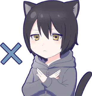 🙅‍♂️ emoji Black cat boy sticker • @punipuni_stickers Telegram sticker 23 of 24