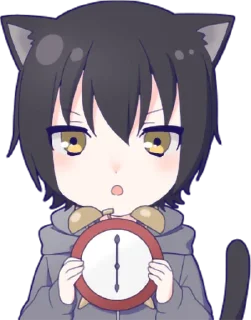 ⏰ emoji Black cat boy sticker • @punipuni_stickers Telegram sticker 11 of 24
