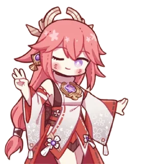 ✌ emoji Cute Yae Miko by @peach_artworld Telegram sticker 12 of 23