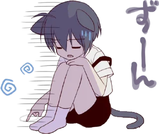 😞 emoji Black Cat Boy Animated 🐈‍⬛ [@KawaiiStickersHere] Telegram sticker 21 of 24